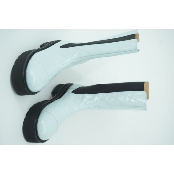 Stuart Weitzman Presley Lug-Sole Croc-Emb Leather Chelsea Boots SZ 8.5 Blue $695 - Picture 8 of 11